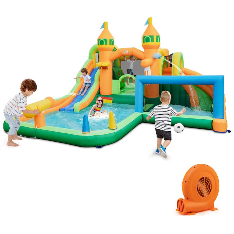 Gymax Kids Inflatable Water Slide Park w/680W Blower Basketball Rim - Kids