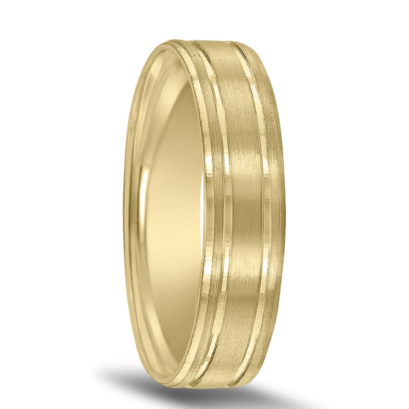Men's 5mm Wedding Band with Bright Grooves and Emery Finish in 10K Yellow Gold