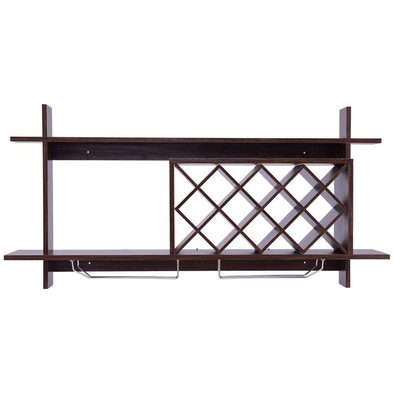 Gymax Wall Mount Wine Rack Organizer With Glass Holder & Storage Shelf