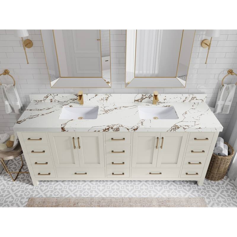 Willow Collection 84 in. W x 22 in. D Malibu Double Sink Bathroom Vanity with Countertop - 2" Viola Brown - Fine Grain
