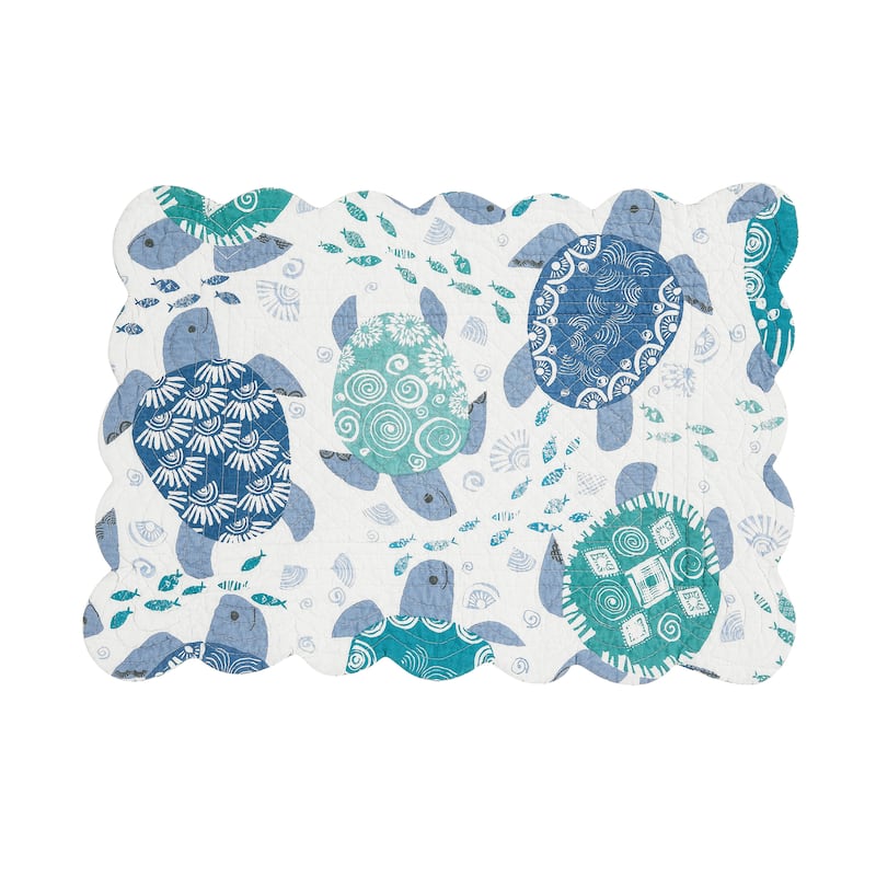 Turtle Bay Quilted Reversible Blue Coastal Placemat Set of 6 - Set of 6
