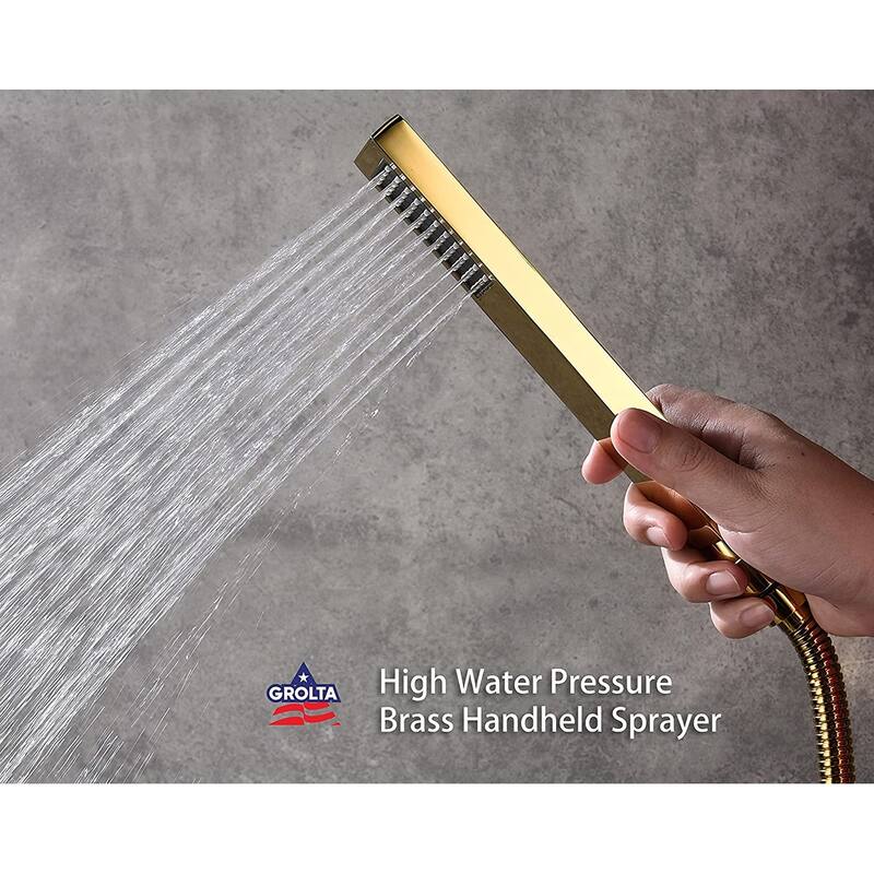12" LED Ceiling Rainfall Shower 3 Way Thermostatic Faucet System w/ 6 Body Jets