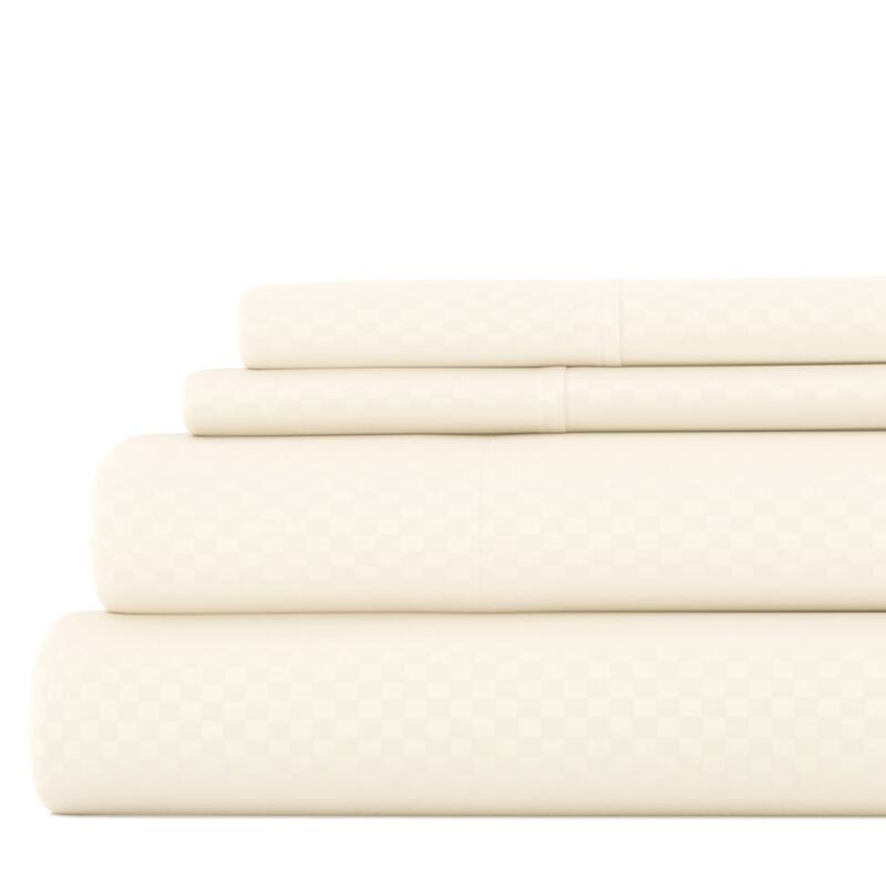 Soft Essentials Double Brushed Embossed Checkered 4PC Deep Pocket Bed Sheet Set - Queen - Ivory