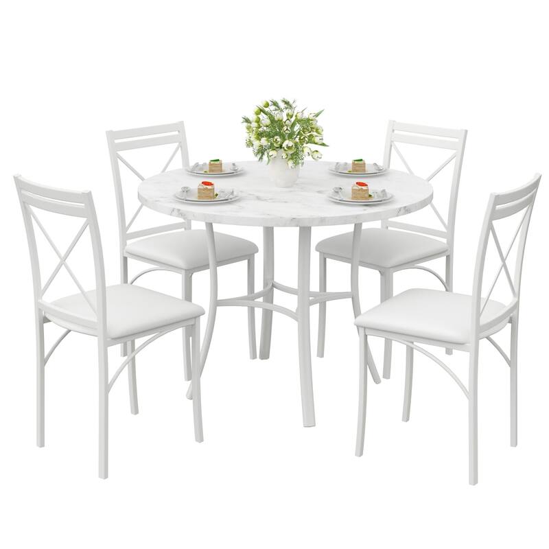 VECELO Round Dining Table and Chairs Sets 4 Colors Dining Table Set