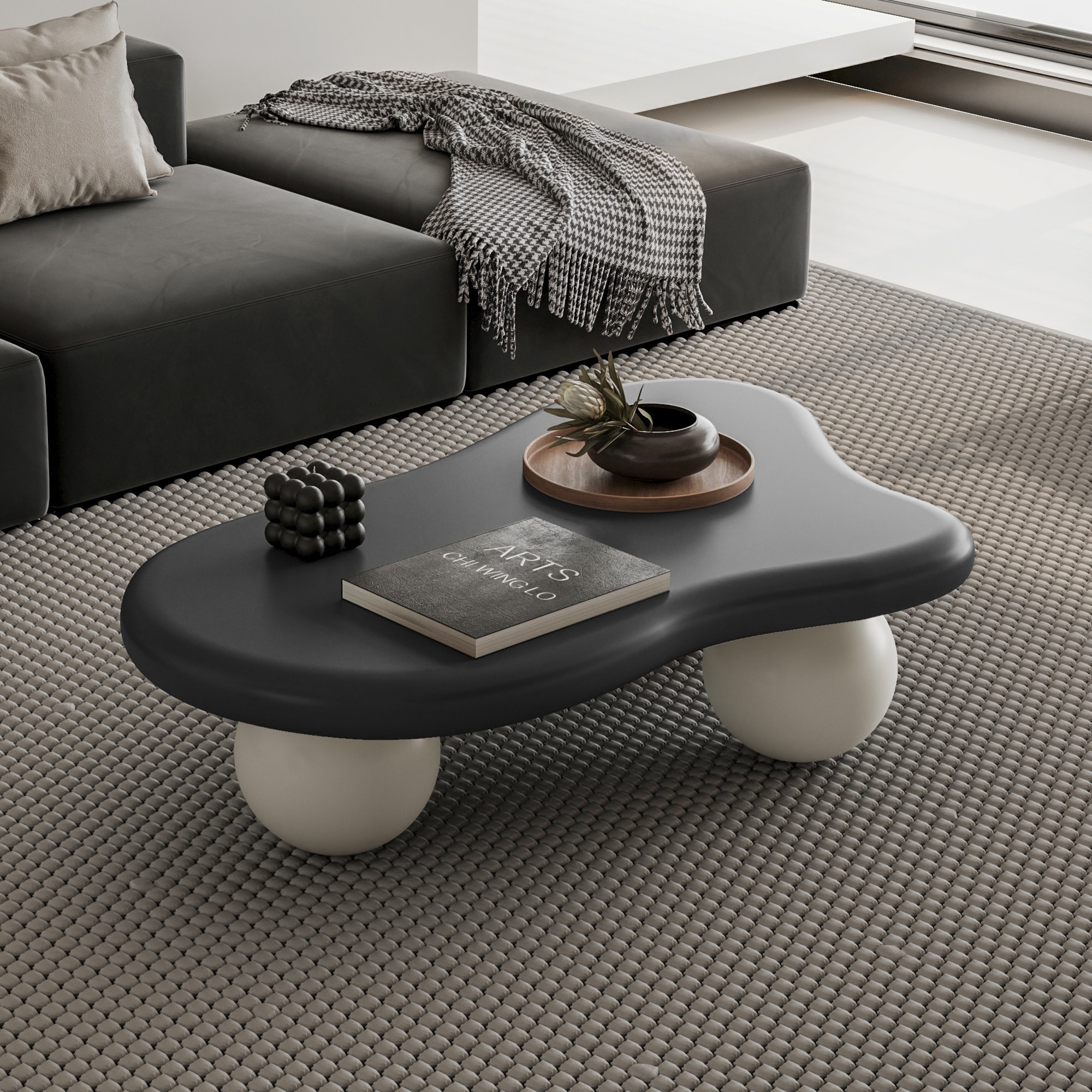 Cloud Shaped Coffee Table with 3 Ball Legs for Living Room