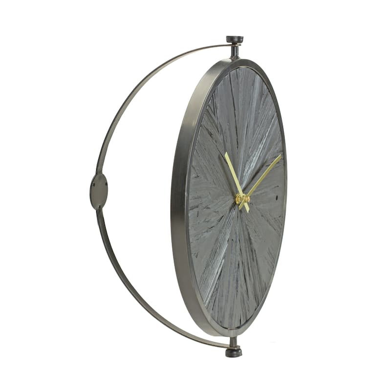 Round Wooden Wall Clock with Suspended Stand - 17.75" - Black