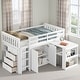 preview thumbnail 12 of 21, Twin Loft Bed with Pull-Out Desk, Built-in Cabinets, Drawers, Shelves, and Safety Guardrail, Solid Rubber Wood Frame with Ladder White