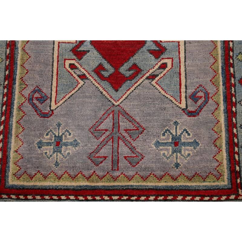Grey Traditional Kazak Oriental Accent Rug Handmade Wool Carpet - 3'3" x 4'10"