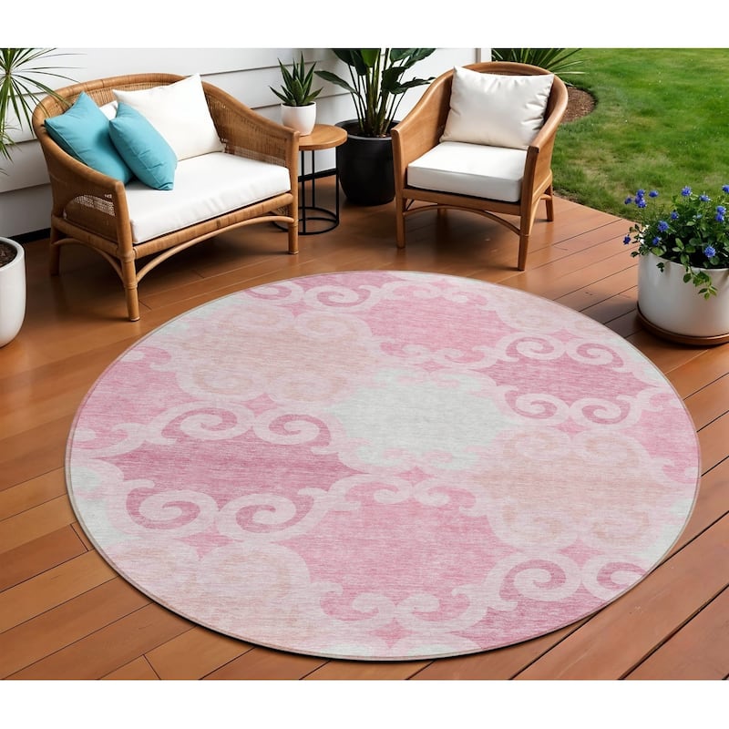 HomeRoots Trellis Transitional Rectangle Outdoor Rug - 8' Round