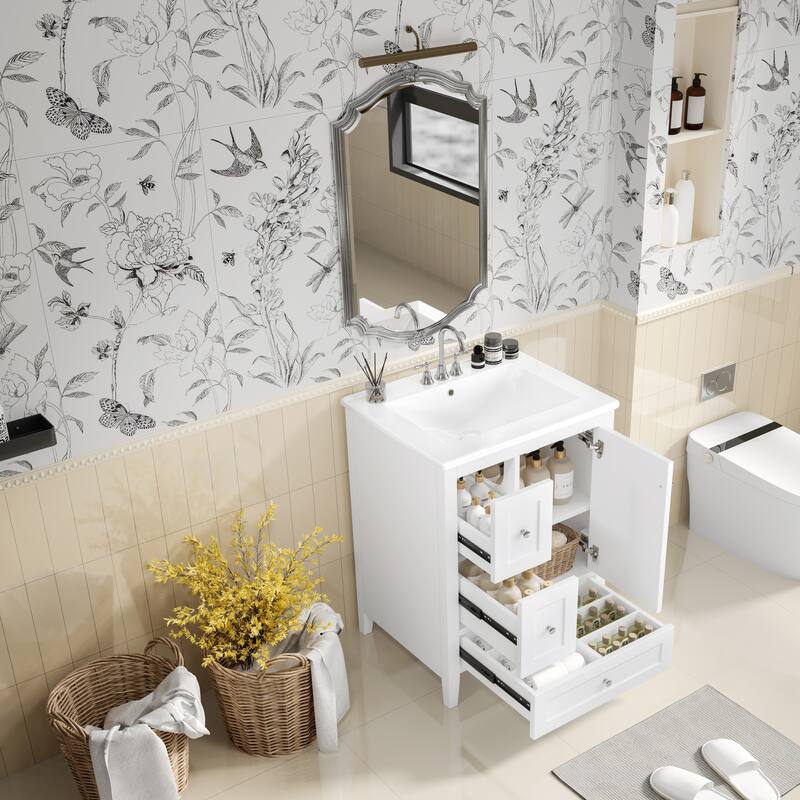 24-Inch Bathroom Vanity with Storage, Adjustable Shelf