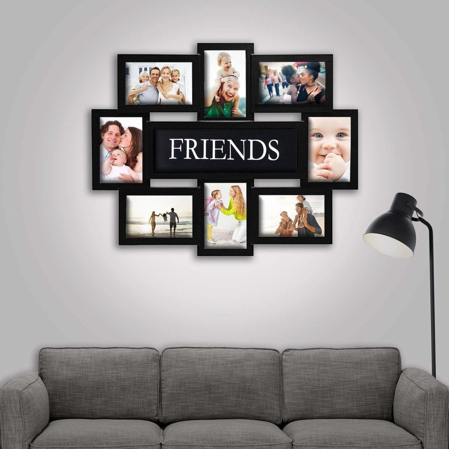 Gallery Style White PVC 6 x 4 & 8 x 6 & 4 x 4 Photo Sockets x 8 9 Opening 16 x 19 Wall Hanging Photo Frame Hello Laura Black Edge 