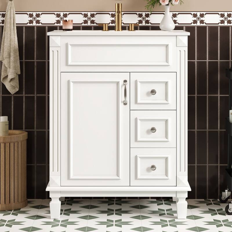 Bathroom Vanity with Ceramic Sink, Small Bathroom Storage Cabinet, Bathroom Vanities with 2 Drawers & Adjustable Shelf