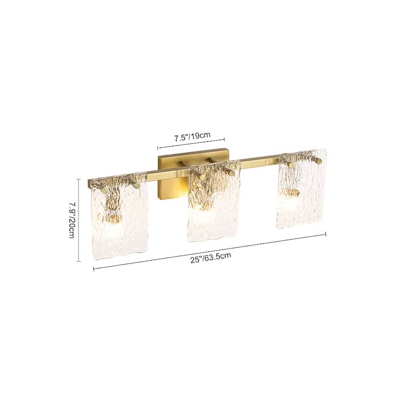 Modern 3-Light Rippled Glass Linear Bathroom Vanity Wall Lamp