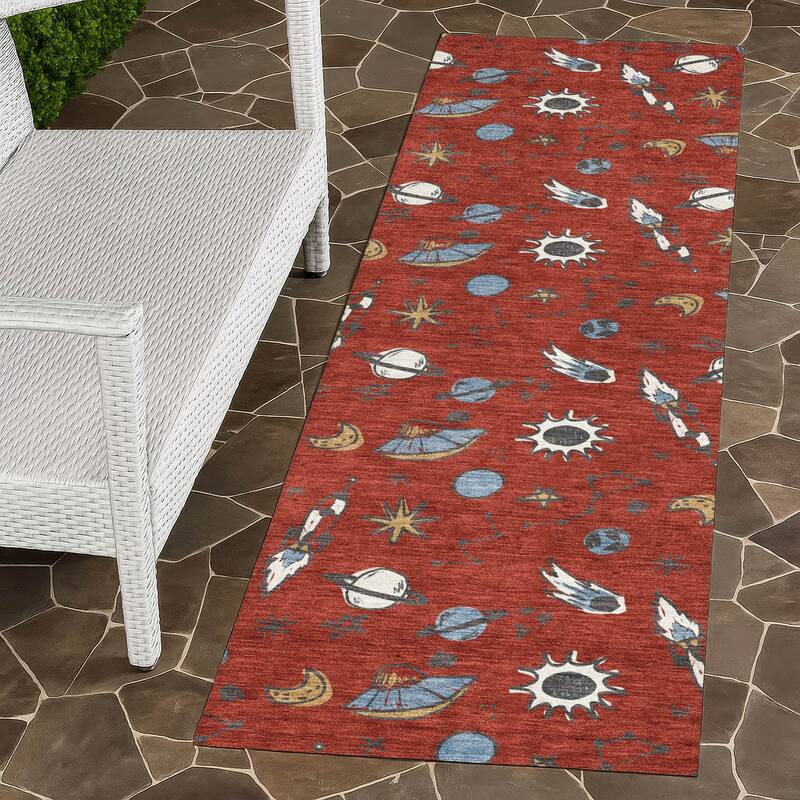 Machine Washable Indoor/ Outdoor Spaceship Chantille Rug - Red - 2'3" x 7'6"