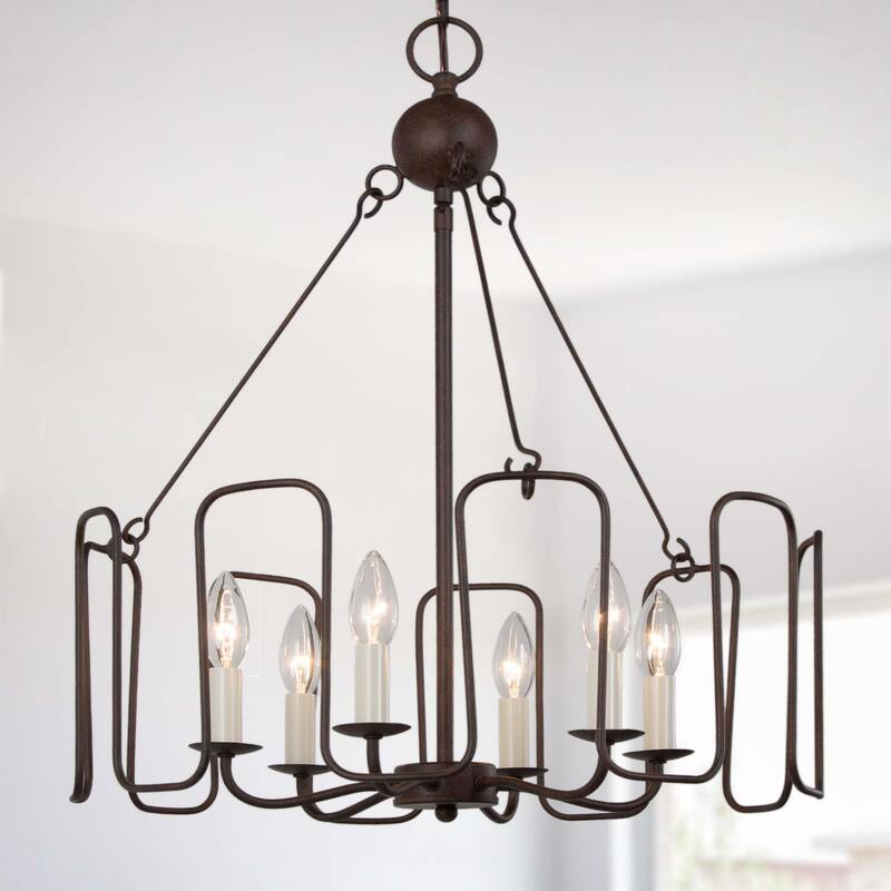 Farmhouse Rustic 6-light Drum Chandelier Aged-iron Wagon Wheel Dining Room Lighting