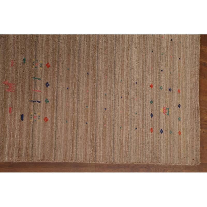 Striped Brown Gabbeh Oriental Area Rug Hand-Knotted Wool Carpet - 7'9" x 9'10"