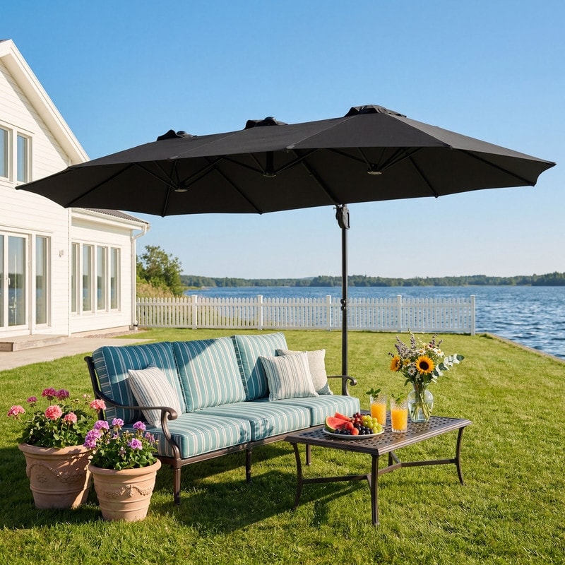 large cheap patio umbrellas ABCCANOPY 15FT Double Sided Pool Umbrella with Base, Outdoor Porch Umbrella for Poolside, Lawn, Backyard (Green) and functionality for any outdoor living space like garden COSIEST 15ft Double-Sided Patio Umbrella,
