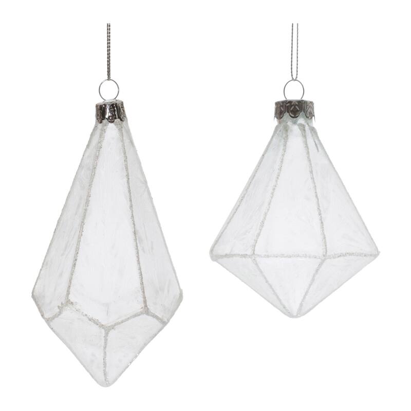 Ribbed Glass Christmas Drop Ornaments - 5.75" - Cream and White - 6ct