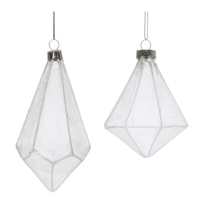 Ribbed Glass Christmas Drop Ornaments - 5.75" - Cream and White - 6ct