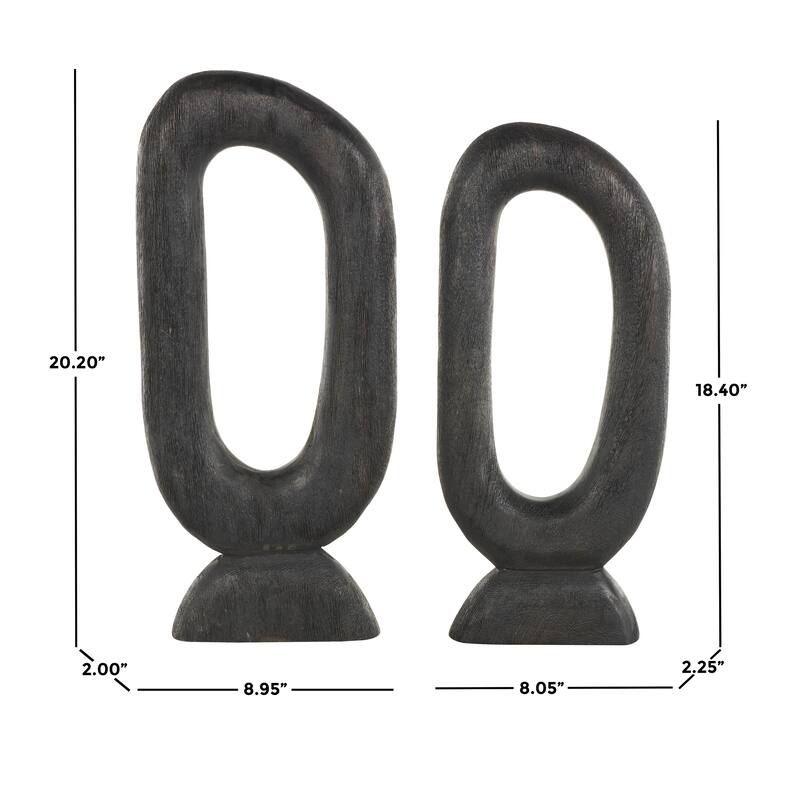 Black Mango Wood Cutout Oval Abstract Decorative Sculpture (Set of 2)