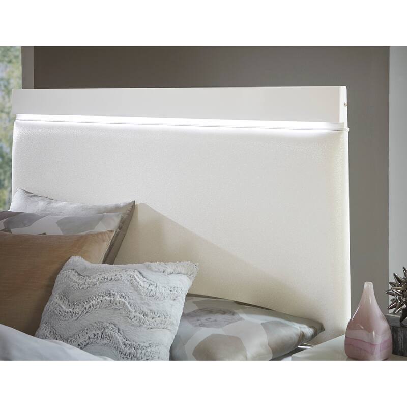 Modern Full Bed with LED Light Headboard, White High Gloss Finish, Faux Leather Upholstered Wooden Furniture