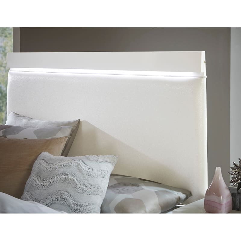 White Upholstered Wooden Furniture High Gloss Finish Modern Queen Bed 1pc LED Light Headboard Faux Leather