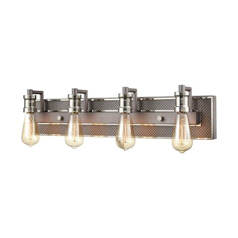 Gridiron 4-Light Vanity Light in Weathered Zinc and Polished Nickel