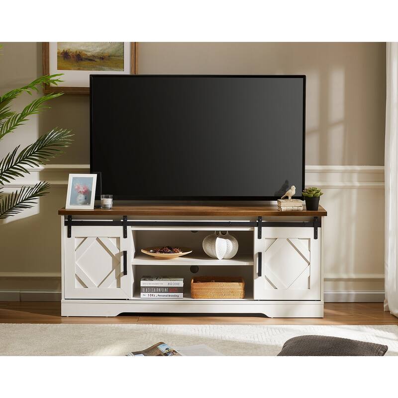 WAMPAT Sliding Barn Door 59-inch Wood TV Stand Storage Cabinet