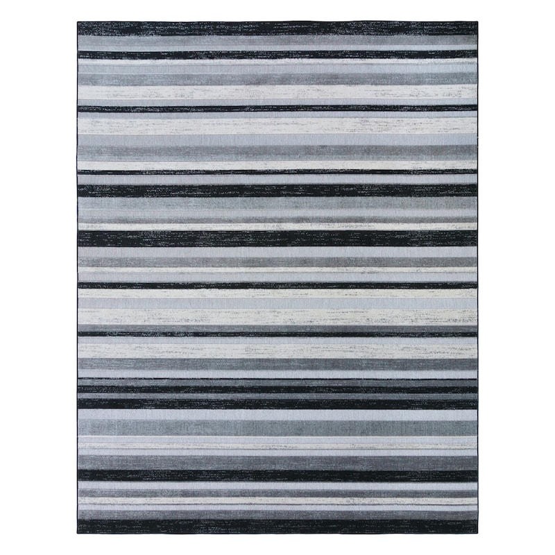 Gertmenian Fosel Muxia Grey Black Modern Stripe High-Low Indoor/ Outdoor Area Rug