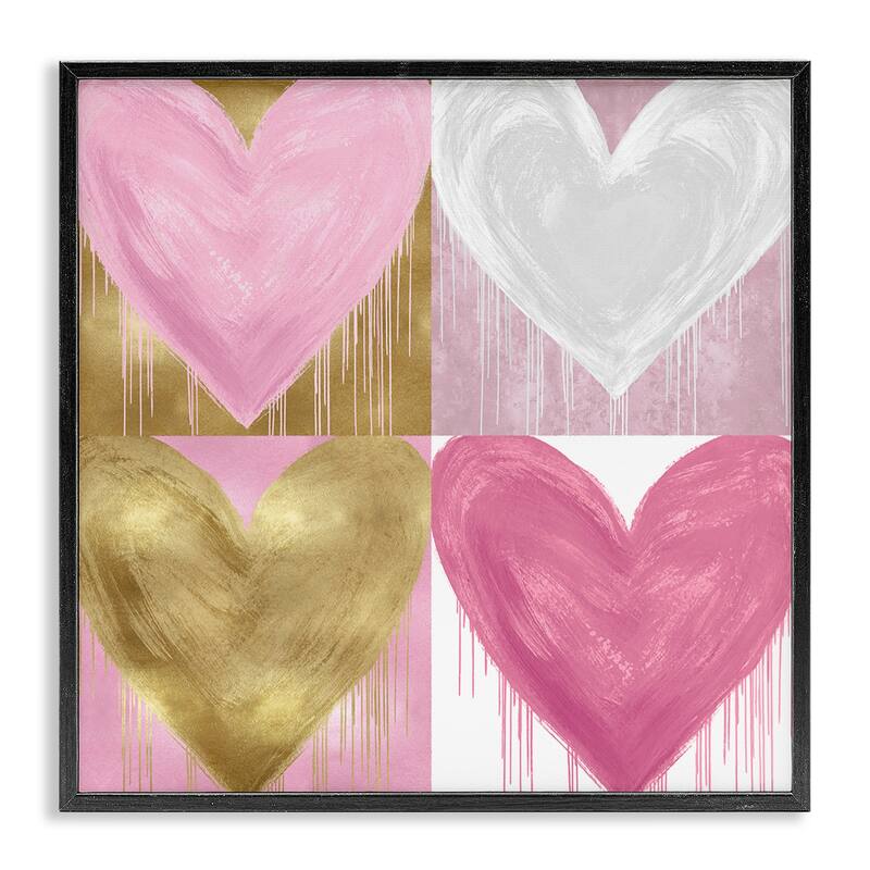 Stupell Pink and Gold Glam Hearts Spray Paint Drip Framed Wall Art - 17 x 17 - Black
