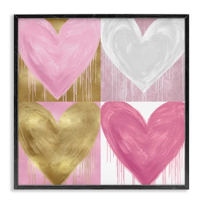 Stupell Pink and Gold Glam Hearts Spray Paint Drip Framed Wall Art