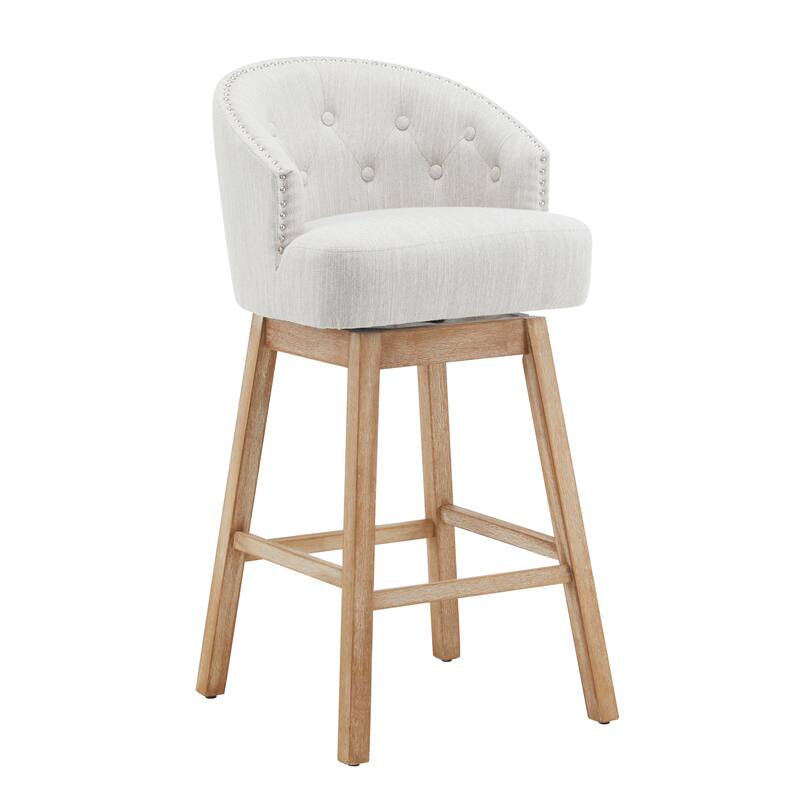Roomfitters 33.25" Swivel Upholstered Counter Stools, Set of 2 Armless Bar Chairs with Rubberwood Frame and Footrest