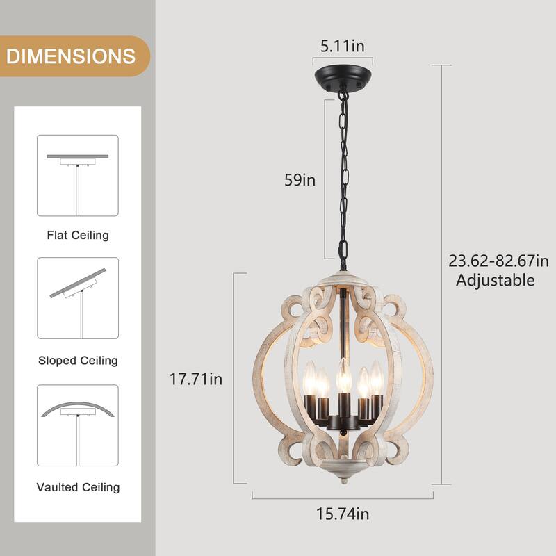 5-Light Candlestick Vintage Hanging Linear Chandelier Lighting for Kitchen Island
