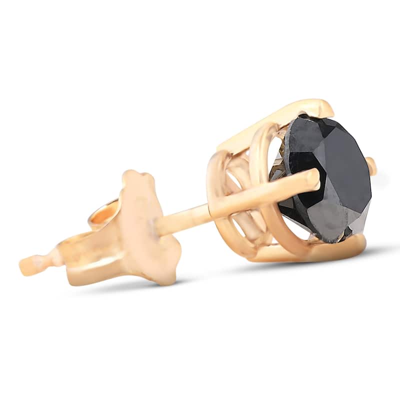1ct Black Diamond Single Stud Earring Yellow Gold
