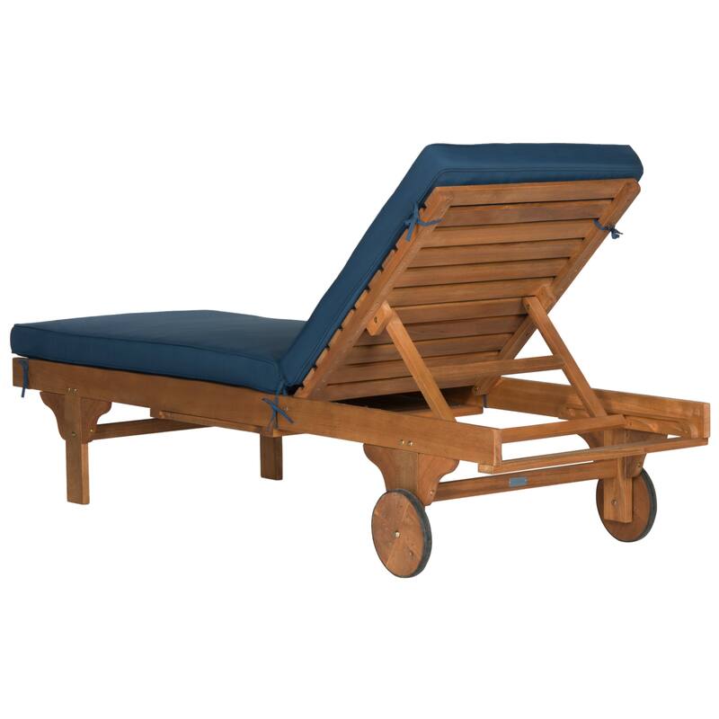 SAFAVIEH Outdoor Newport Brown/Navy Adjustable Chaise Lounge
