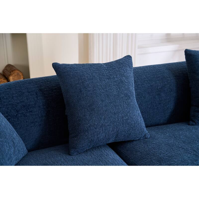 98.4" Chenille L-Shaped 3-Seater Sofa with Chaise Lounge and 4 Pillows