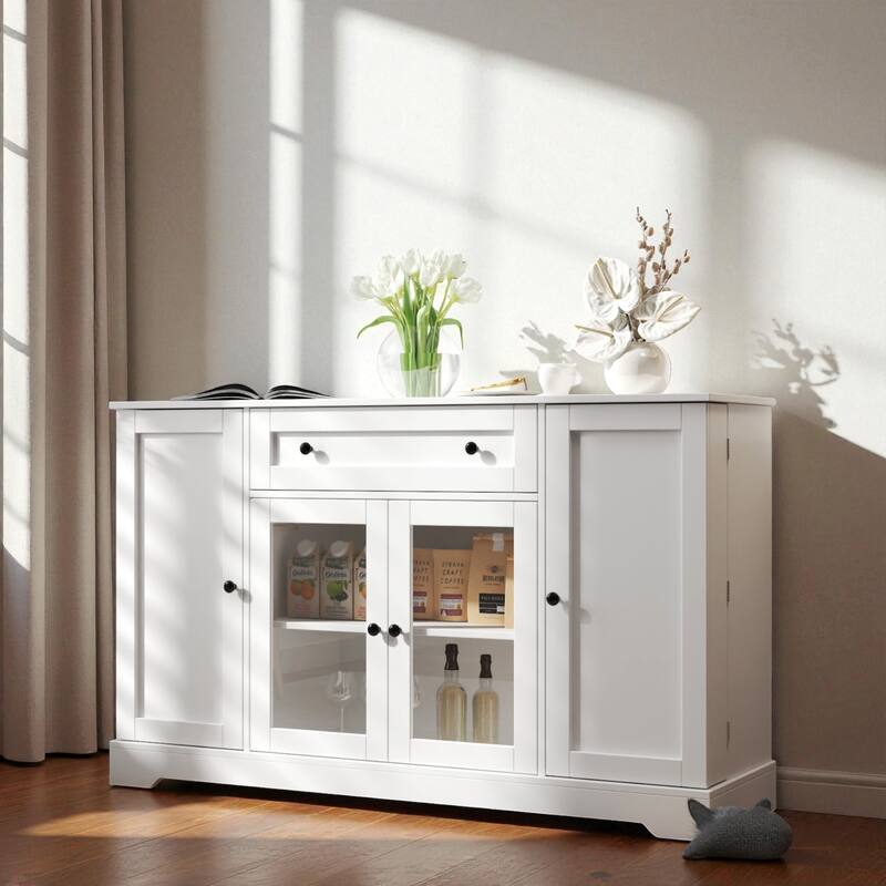 Modern Wood Buffet Cabinet with Drawer and Adjustable Shelf, Sideboard Storage Cabinet for Dining Room or Kitchen