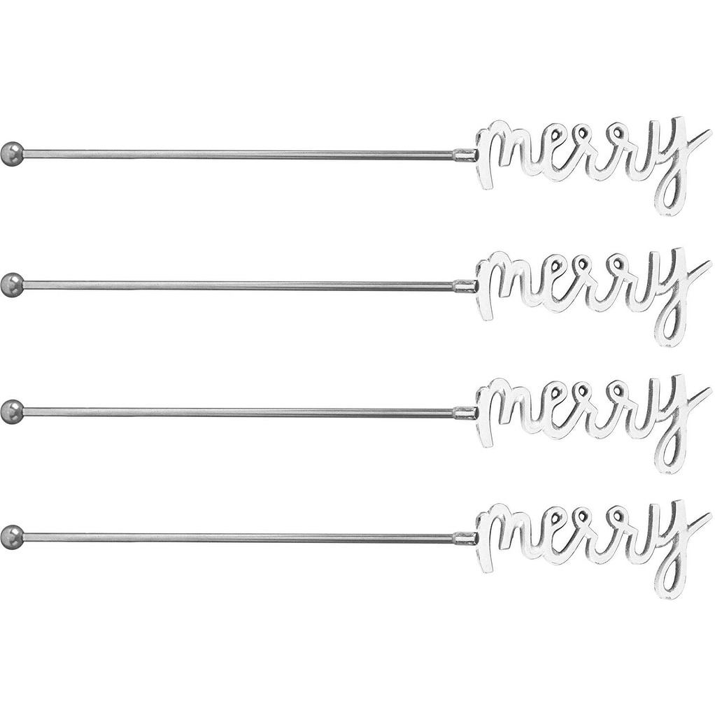 Silver,Thankful 7 Inches Long Set of 4 Palais Essentials Stainless Steel Coffee Beverage Stirrers Stir Cocktail Drink Swizzle Stick 