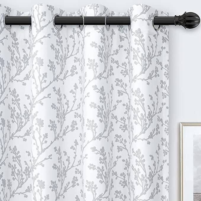 DriftAway Sarah Floral Tree Branch Pattern Blackout Window Curtain Grommet 2 Layer - 50" Width X 84" Length - Grey
