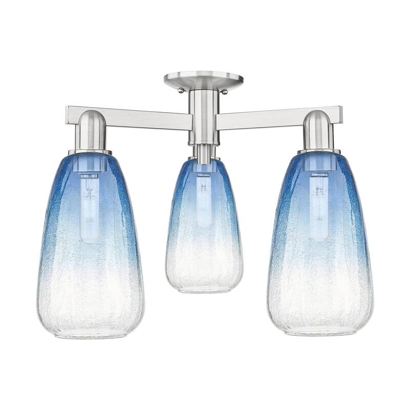 Innovations Lighting 716-3F-15-24 Brookhaven Almond Semi-Flush - Brushed Satin Nickel / Sapphire Blue