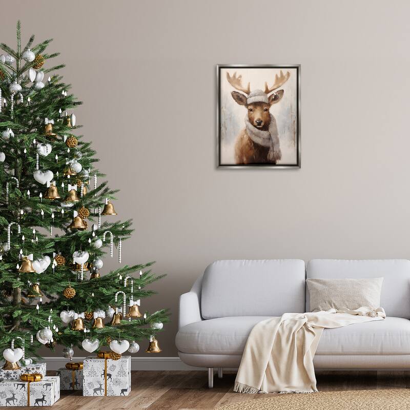 Stupell Cozy Winter Deer Fawn Framed Floater Canvas Wall Art Design By Arlington Prints