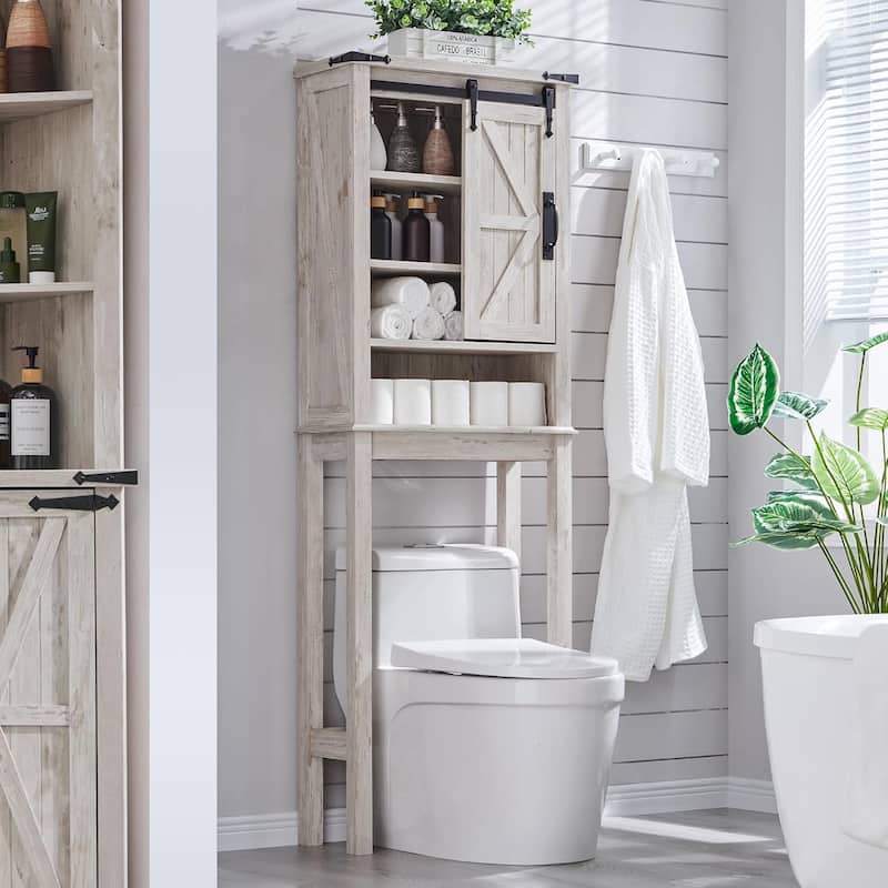 Farmhouse Over The Toilet Storage Cabinet, Cabinet Over Toilet - Off-White