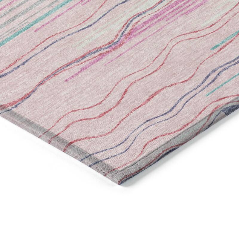 Machine Washable Indoor/ Outdoor Modern Stripe Chantille Rug