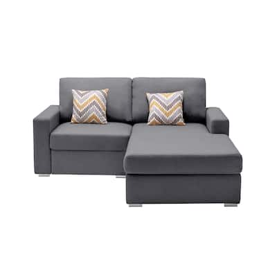 Linen Fabric 2-Seater Reversible Sofa Chaise with Pillows and Interchangeable Legs in Grey