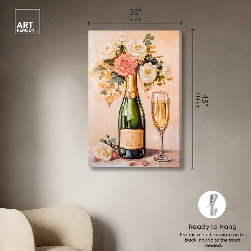 Blooming Champagne Vase Canvas by Art Remedy, Gallery Wrapped