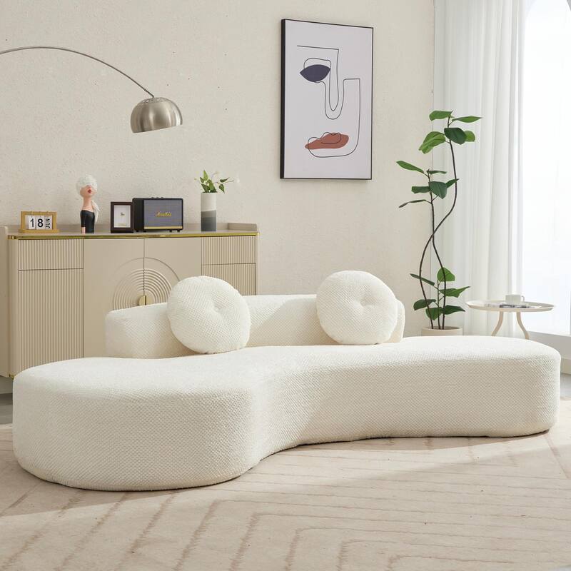 Curved Sofa Couch with Chaise, Modern Sleeper Sofa with Ottoman Bench, 105.5"