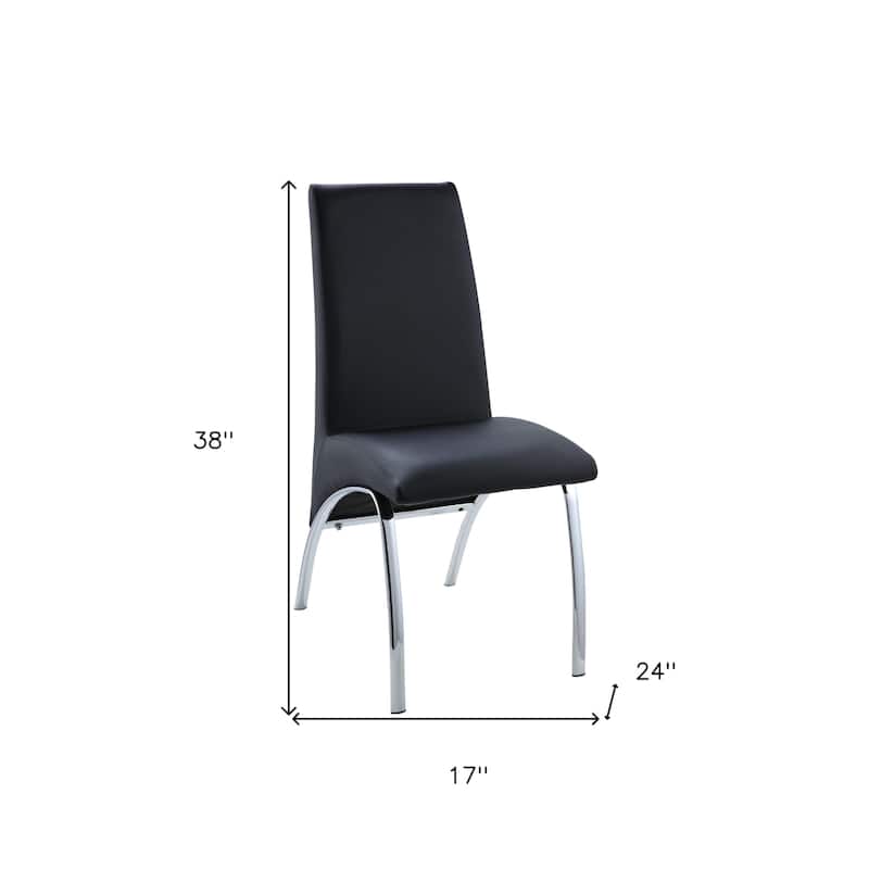 Black Faux Leather Dining Side Chairs, Metal Legs and Silver Base Set of 2 - 17” L x 24” W x 38” H