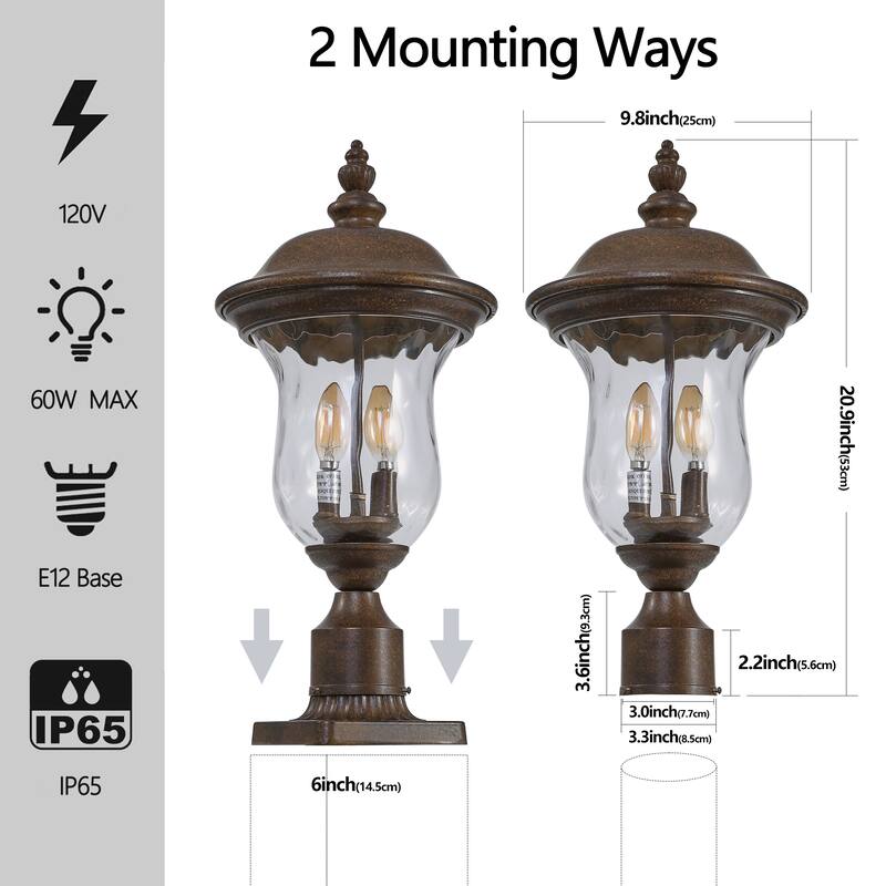 21" Waterproof Garden Patio Lantern with Clear Glass Shade, Classic Bronze Finish, for Yard, Porch, Walkway, Driveway Lighting