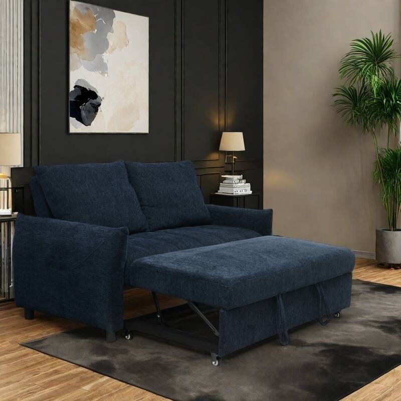 Loveseat Convertible Pull-out Sleeper Sofa Bed, Adjustable Backrest Futon Couch Sleeper Recliner Sofa Couch for Living Room