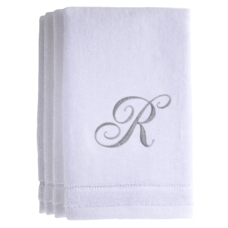Monogrammed White Fingertip Towel Set of 4 Embroidered with Initial - R